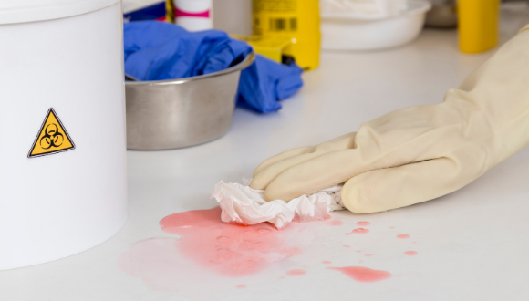 Biological spills outside biological-safety cabinets will generate aerosols that can be dispersed in the air throughout the laboratory. Appropriate protective equipment is particularly important in decontaminating spills involving microorganisms